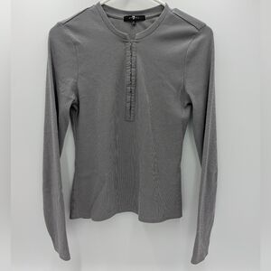 7 For All Mankind Grey Ribbed Hook and Eye Long Sleeve Henley Shirt Medium Y2K